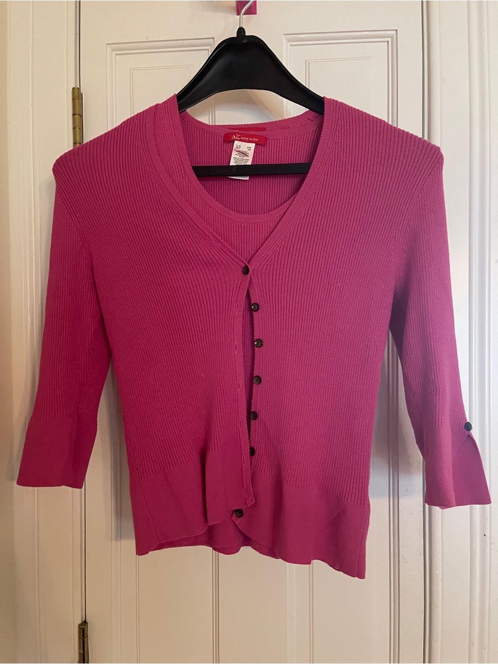 Avenue Hot Pink Ribbed Button-Front Cardigan